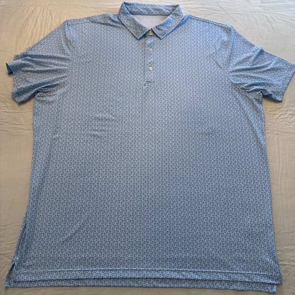 NWOT Vineyard Vines Light Blue Fish Pattern Microprint Palmero OTG  Polo XXL